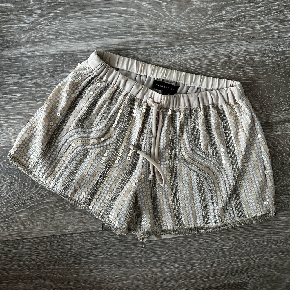 English Rose Beige, Gold and Silver Sequin Shorts